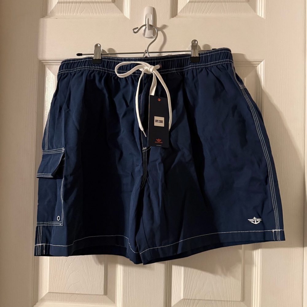 New Dockers Men's Navy Swim Shorts XL 6” inseam